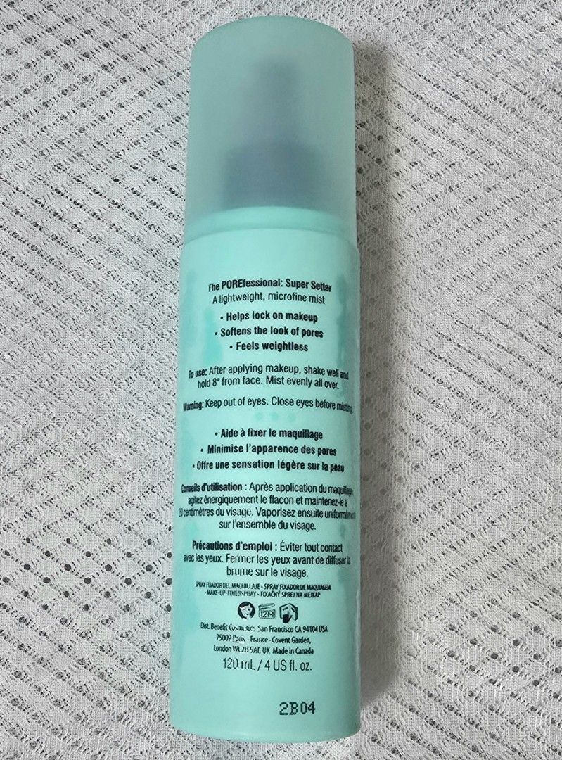 REPRICED Benefit The Porefessional Super Setter 120ml (Category: Makeup) located in Quezon City. Submitted by decluttering_helpmeee (Listing ID 1358657694, Image 2). Description: Benefit Long Lasting Setting Spray. Unused. No box. Came from a set. Full size 120ml. Price ia slightly negotiable. sf c/o buyer.