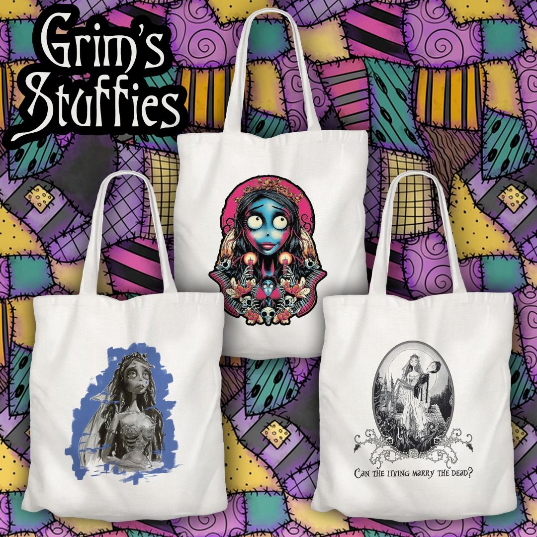 Corpse Bride Tote Bag + Tim Burton, Emily, Victor (Category: Tote Bags) located in Teresa. Submitted by grimsstuffies (Listing ID 1358543083, Image 1). Description: .