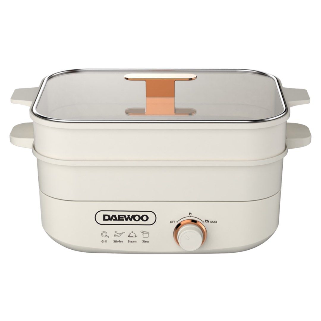 Daewoo Multifunction Cooker with Steamer (Category: Cookware & Accessories) located in Manila. Submitted by rbstyles15 (Listing ID 1358626812, Image 1). Description: 4.5L Multifunction Cooker with Steamer Model: DEMC-45LCRM Power: 1350W Voltage: 220-240V Frequency: 50-60Hz Net weight: 3.05 kg Size: 412(L) x 266(W) x 315(H)mm.