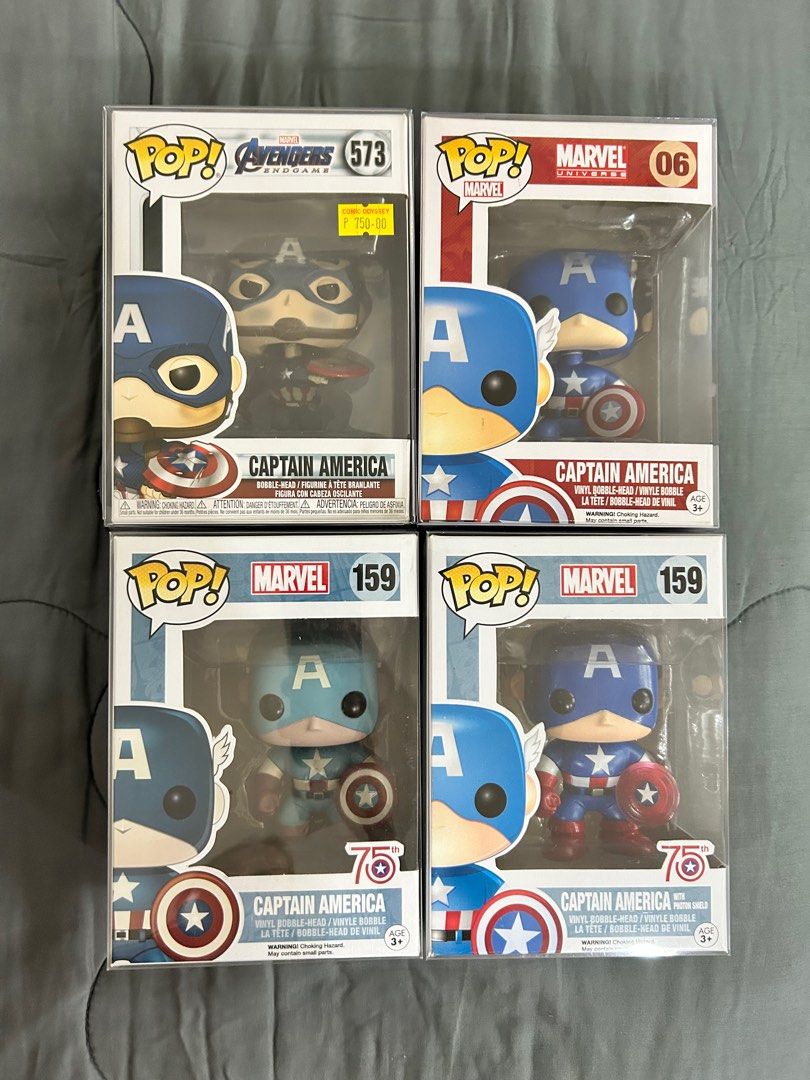 Funko Pop Captain America (Category: Designer & Blind Box Toys) located in Pasig City. Submitted by stephtdizon (Listing ID 1358544375, Image 1). Description: All original funko pop All with pop protectors Sold as a set .
