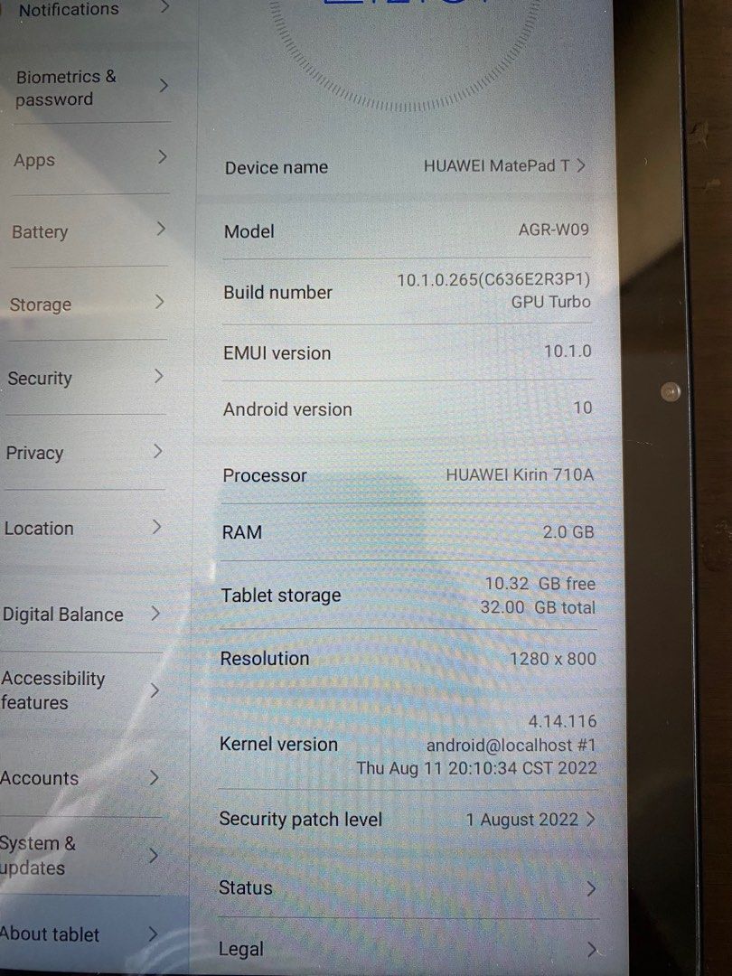 HUAWEI MatePad T AGR-W09 (Category: Android) located in Paranaque City. Submitted by preloved.by.bea (Listing ID 1358580521, Image 3). Description: HUAWEI MatePad T Model: AGR-W09 RAM: 2 GB Storage: 32 GB No issues With original charger See 3rd photo for complete specs.