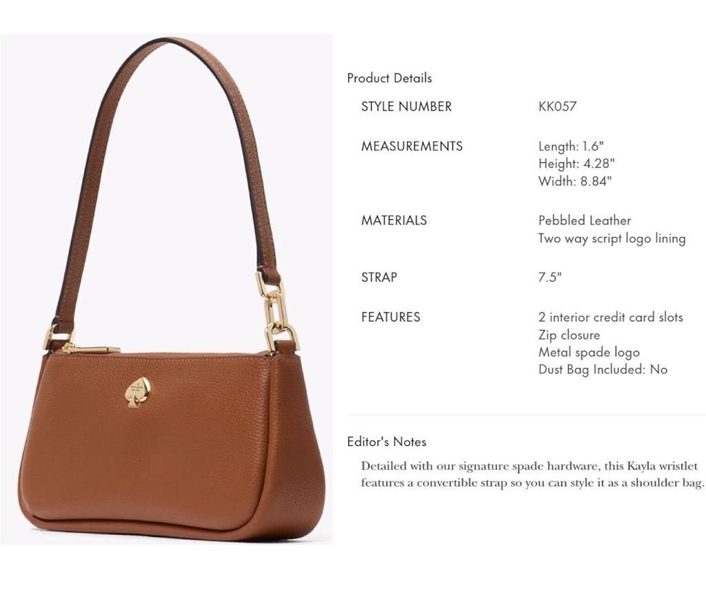 Kate Spade Kayla Convertible Wristlet (Category: Luxury Bags & Wallets) located in Malabon City. Submitted by shaqmax (Listing ID 1358684808, Image 3). Description: Kate Spade "Kayla" Convertible Wristlet Authentic✨️👜 Bought from Canada 🍁 - Color: Warm Ginger - Product Details shown in pics - Shipling fee is shouldered by the buyer.