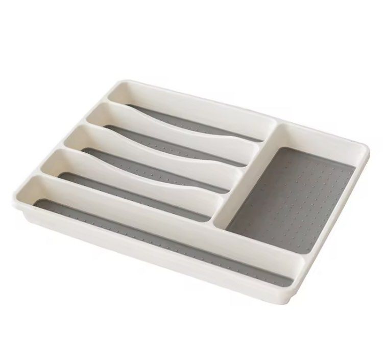 Kitchen Cutlery Tray Organizer (Category: Food Organization & Storage) located in Quezon City. Submitted by jaicakesph (Listing ID 1358561361, Image 2). Description: White - 6 grids 41cm x 33cm RFS: too big for my kitchen cabinet.