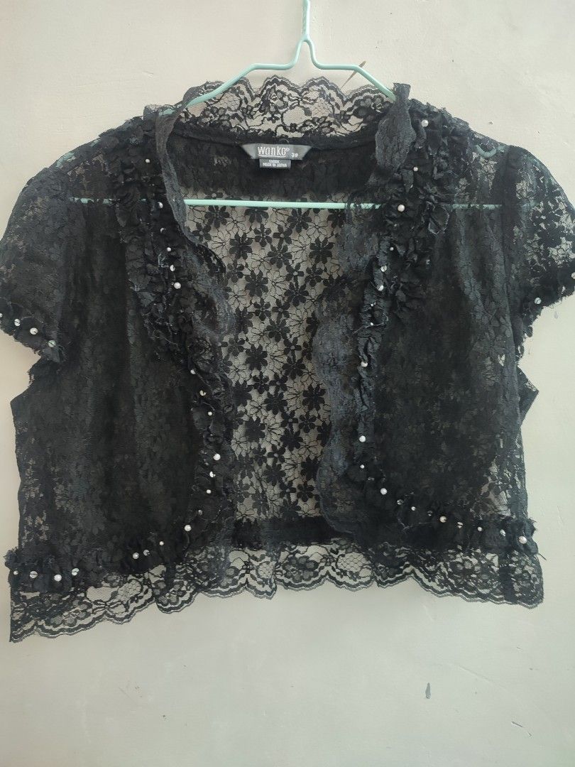 Lace Bolero Shrug Cardigans (Category: Coats, Jackets and Outerwear) located in Quezon. Submitted by hunnylava (Listing ID 1358634314, Image 3). Description: 100 each. Pm for more details. Size: Small to Medium. Pwede sa Large kaso baka uncomfortable na. Payment first. MOP: Gcash or Bank Transfer Courier: JNT.