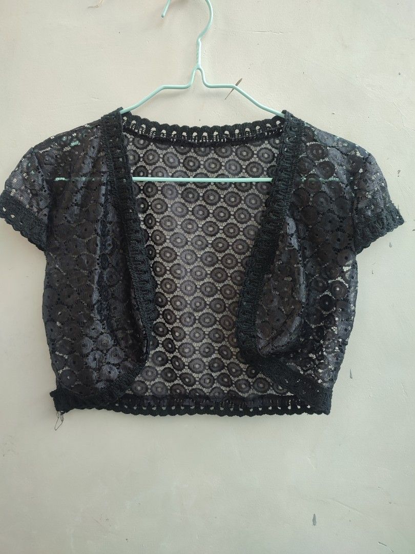 Lace Bolero Shrug Cardigans (Category: Coats, Jackets and Outerwear) located in Quezon. Submitted by hunnylava (Listing ID 1358634314, Image 2). Description: 100 each. Pm for more details. Size: Small to Medium. Pwede sa Large kaso baka uncomfortable na. Payment first. MOP: Gcash or Bank Transfer Courier: JNT.