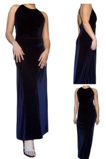 Vintage Reggio Navy Blue Velvet Maxi dress for party, birthday, wedding, vacation