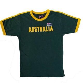 NEGO y2k grunge australia green & yellow graphic ringer tee / shirt (bini maloi, brasil/brazil)