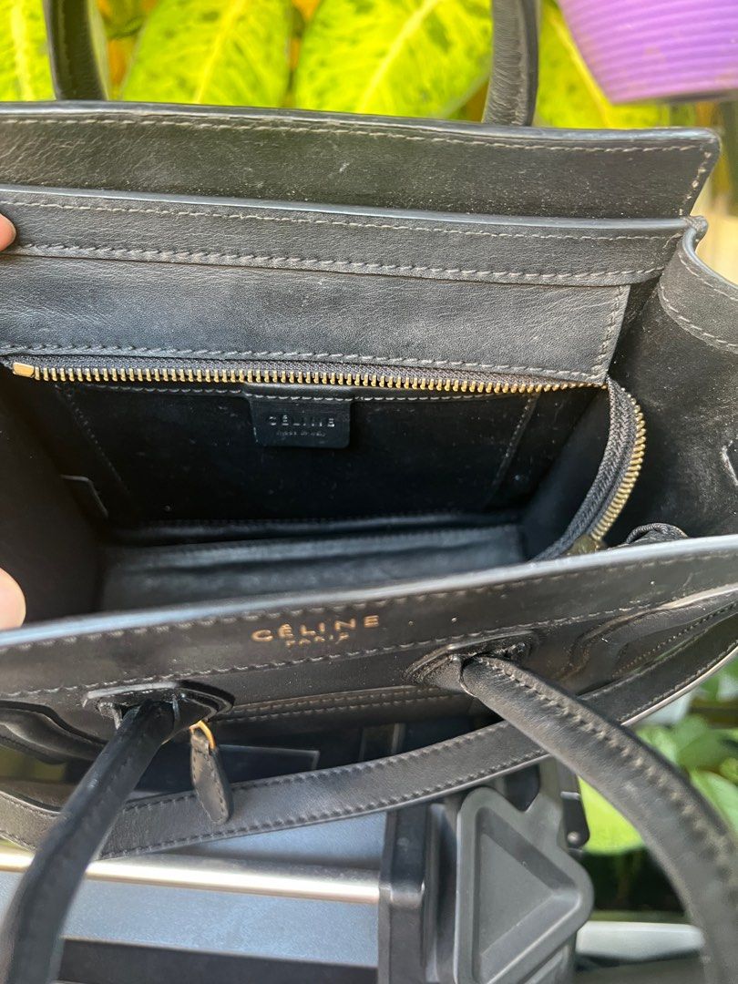 Preloved Celine Nano Luggage (Category: Luxury Bags & Wallets) located in Quezon City. Submitted by bebelablabnimylad (Listing ID 1358632790, Image 3). Description: Preloved Celine Nano Luggage Black Material: Black Smooth Calfskin Leather Hardware: Gold Features: Pockets: Interior Flat Pocket, Exterior Zipper Pocket Bag style: Shoulder Bag / Top Handle Closure type: Zipped Closure Inclusions: Strap 📌VGUC 📌RFS: Need Cash 📌Shipping/Delivery : C