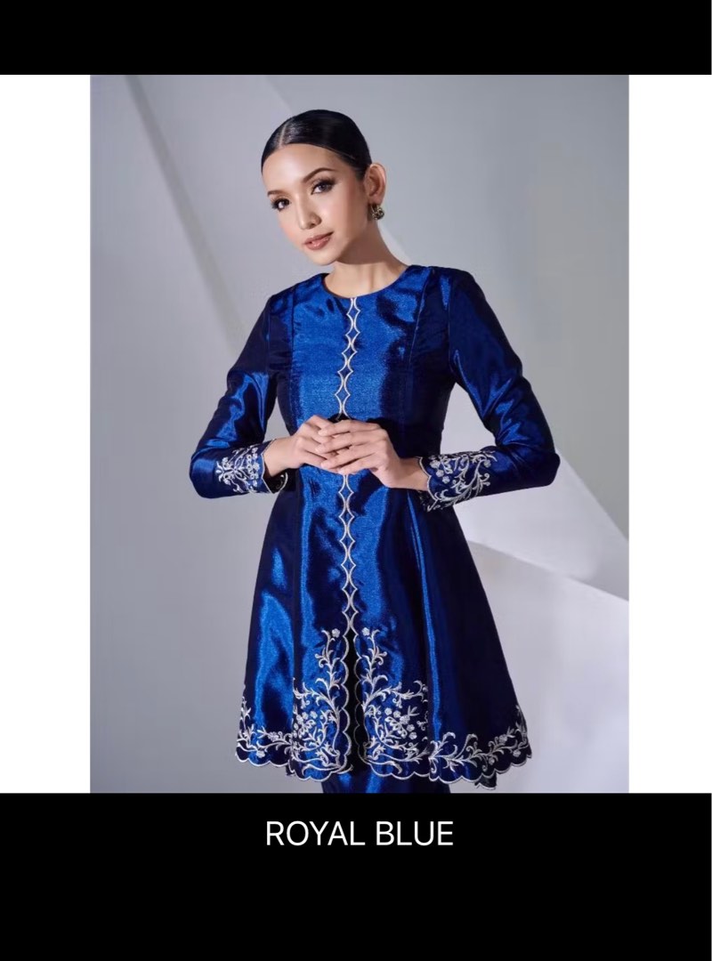 Royal Blue Gold Bali Kebaya Pants Set