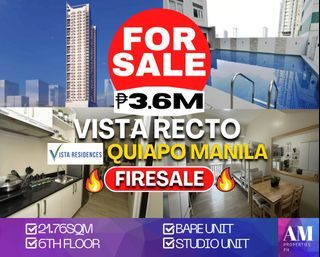 Vista Recto studio type condo unit for sale Bare unit for sale in Quiapo Manila