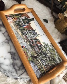13”x8” wood and tile tray