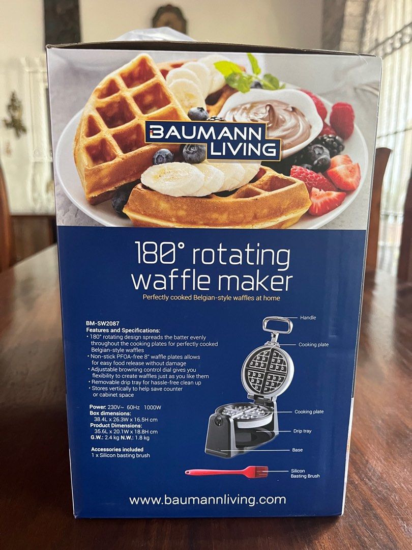Brand New Baumann Living Rotating Waffle Maker (Category: Cookware & Accessories) located in Paranaque City. Submitted by nikka411 (Listing ID 1358762886, Image 3). Description: Brand new in sealed box, never been opened or used Make perfectly cooked Belgian-style waffles at home Features: Single Item 8” waffle plates 180-Degree Rotating Function Versatile Waffle Options Easy-Clean Design Actual Weight: 2.24 KGs Product Dimensions: 6.5 x 15 x 10 