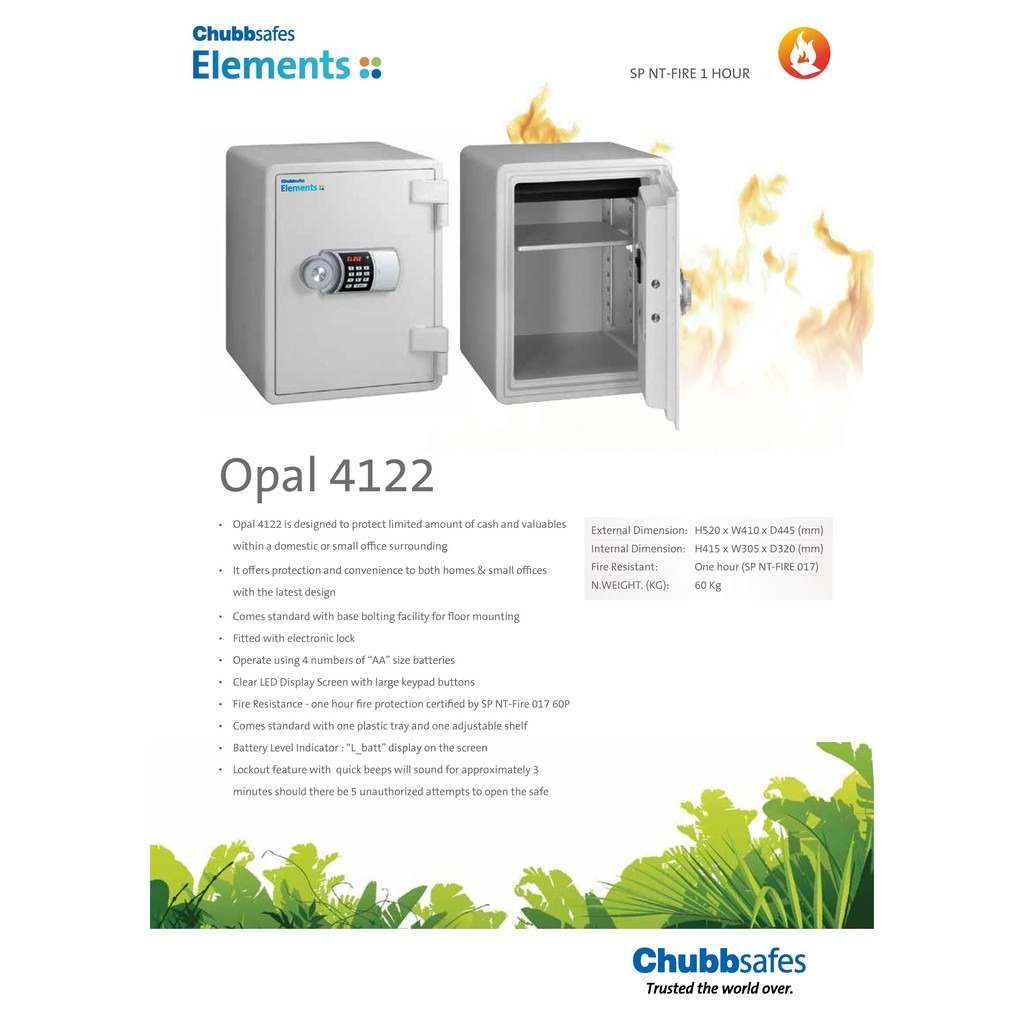 Chubbsafes Elements Series Fire Resistant Safe Box (OPAL 4122 - 60kg ...