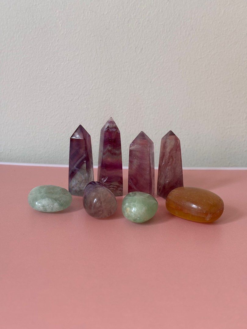 CRYSTALS: Fluorite Bundle (Category: Other Home Decor) located in Las Pinas. Submitted by cc.declutter (Listing ID 1358807093, Image 1). Description: ufs wts crystal collection fluorite bundle includes MINI towers and tumbles ‼️ please check photos for measurements ‼️ loc: las piñas mop: bpi, maya, gcash mod: sdd (buyer books pick-up), j&t, ggx.