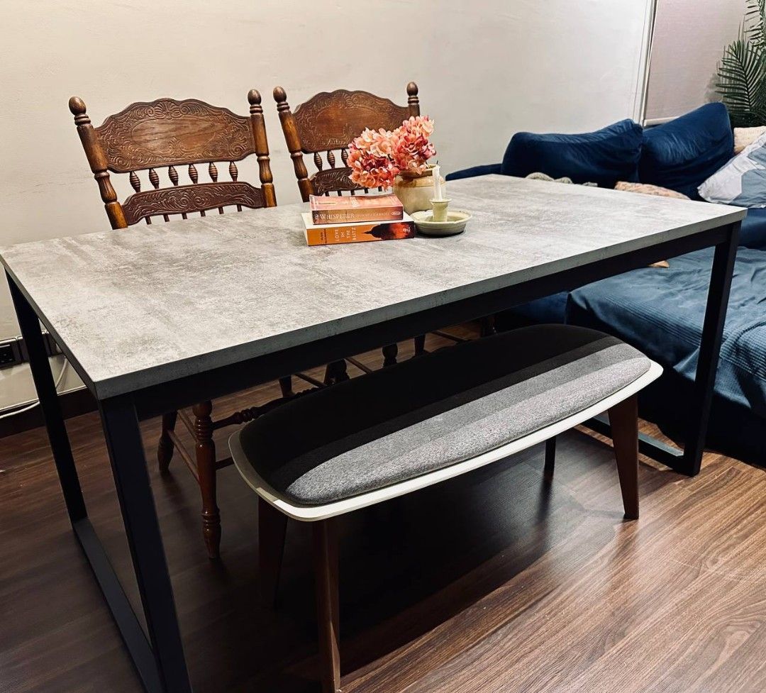 DINING TABLE + BENCH (Category: Tables & Sets) located in Kuala Lumpur. Submitted by dauscheavasa (Listing ID 1358759748, Image 2). Description: Negotiable. 150cm length x 90 width, 75cm height. In extremely good condition, no flaws , hardly used. it was intially rm1.2k ,Bought for rm950 sale price , now selling fr rm500 because changing interior style. Bench for free if you want :).