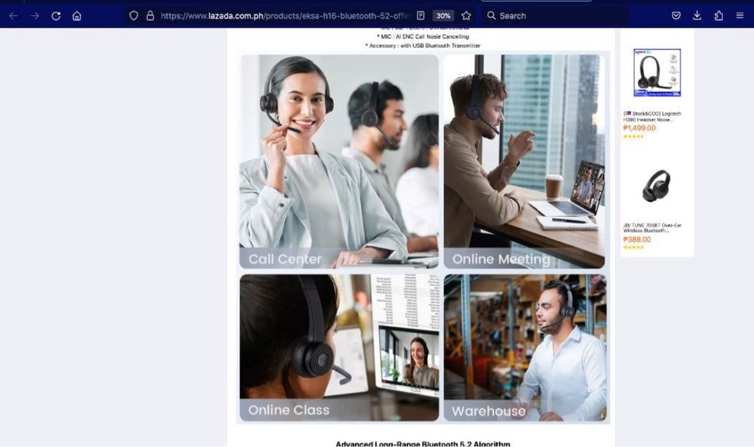 Eksa H16 Bluetooth Wireless Headset with Dual Connectivity (Category: Headphones & Headsets) located in Marikina City. Submitted by mariefdv (Listing ID 1353890938, Image 3). Description: EKSA - H16 Bluetooth 5.2 Headsets, PC Wireless Headphones, AI ENC Mic, 35H Talk Time, with USB Dongle. The EKSA H16 Bluetooth 5.2 wireless headset is specially designed for office calls. It adopts a Dual-ear On-Ear design. The overall weight of 150 grams and the