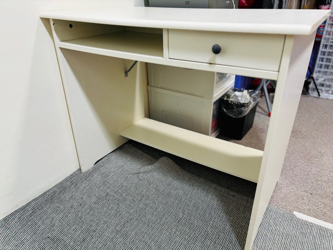 IKEA Study Table (Category: Tables & Sets) located in Singapore. Submitted by carcar (Listing ID 1358874306, Image 3). Description: Solid wood ikea study table Used but not abused. Comes with small side drawer. Table top has marker’s marks… and some scratches… scratches on the side too… Not for fussy, a very sturdy and heavy study desk. Study table Approx 90cm L x54cm Wx74cm ht Self collect from Link@AMK (Near YCK MRT) Reduced to clear at $10 onl