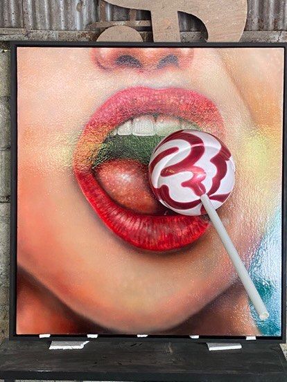 Lady with sculpted lollipop 120 x 125 x 5CM (Category: Art & Prints) located in Makati City. Submitted by olxph_299450477 (Listing ID 1358786415, Image 1). Description: Hand painted painting with frame and sculptured lollipop.