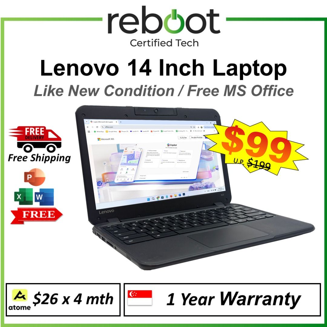 Lenovo 14 Inch Intel Laptop Windows 11 MS Office Suitable For