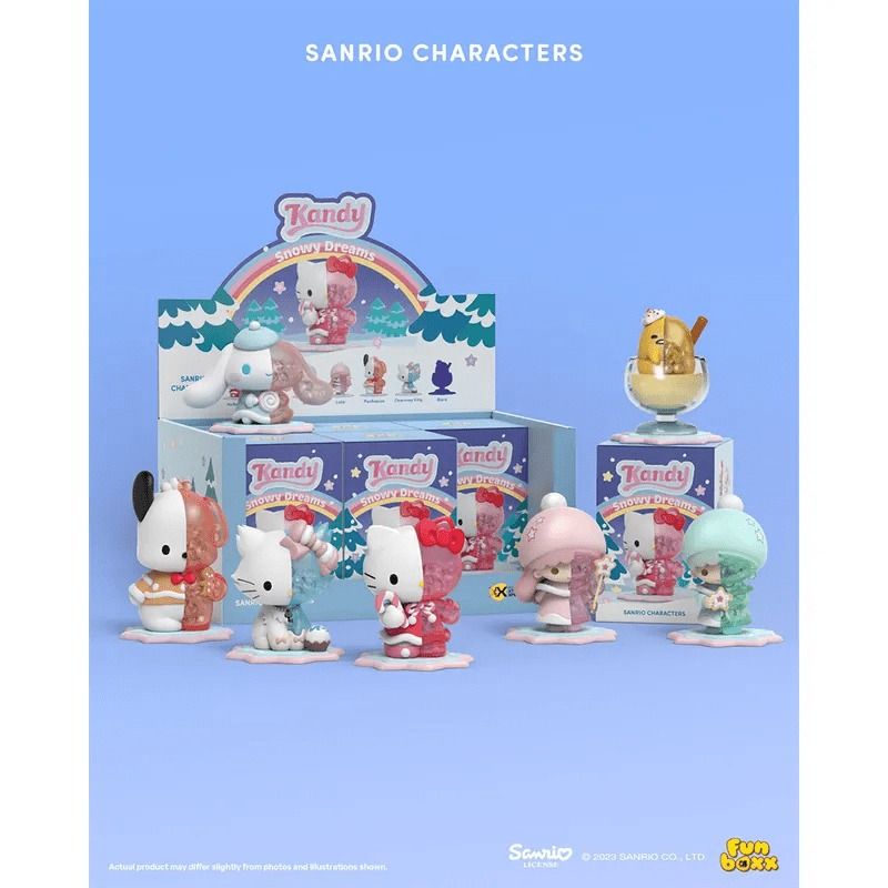 Mighty Jaxx Kandy x Sanrio Characters: Snowy Dreams [Split] (Category: Designer & Blind Box Toys) located in Valenzuela. Submitted by littlechopletsph (Listing ID 1358858339, Image 3). Description: P1000 EACH: Hello Kitty Cinnamoroll Kiki Lala Pochacco Charmmy Kitty - Opened box, sealed figure - Size estimate: 10cm - NFC sealed, unregistered - Fr. unpeeled ** SEALED FULL SET - ₱4800 ** MOP: Gcash/BPI MOD: GGX/J&T/SDD.