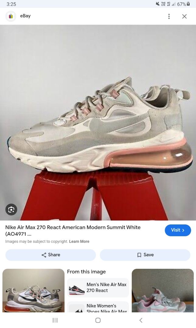 Nike Airmax 270 React (Category: Sneakers) located in Quezon City. Submitted by lueqexeselasor (Listing ID 1358807765, Image 1). Description: no issue.