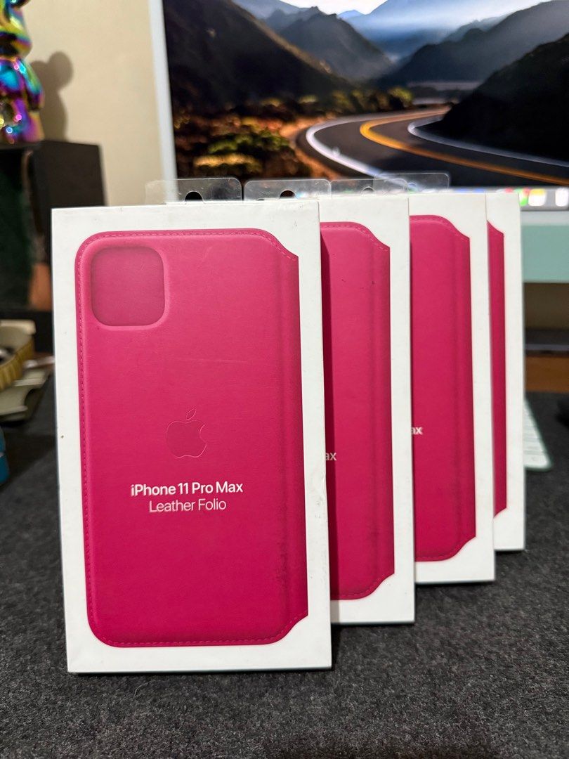 Original Apple Folio Leather Case for iPhone 11 Pro Max (Category: Cases & Sleeves) located in Manila. Submitted by razelysonn (Listing ID 1358839485, Image 1). Description: Fixed price ₱1,200 each barbie pink color, very cute :).