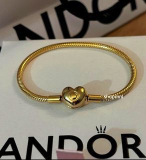 ,SALE! PANDORA GOLD SHINE HEART CLASP SNAKECHAIN BRACELET