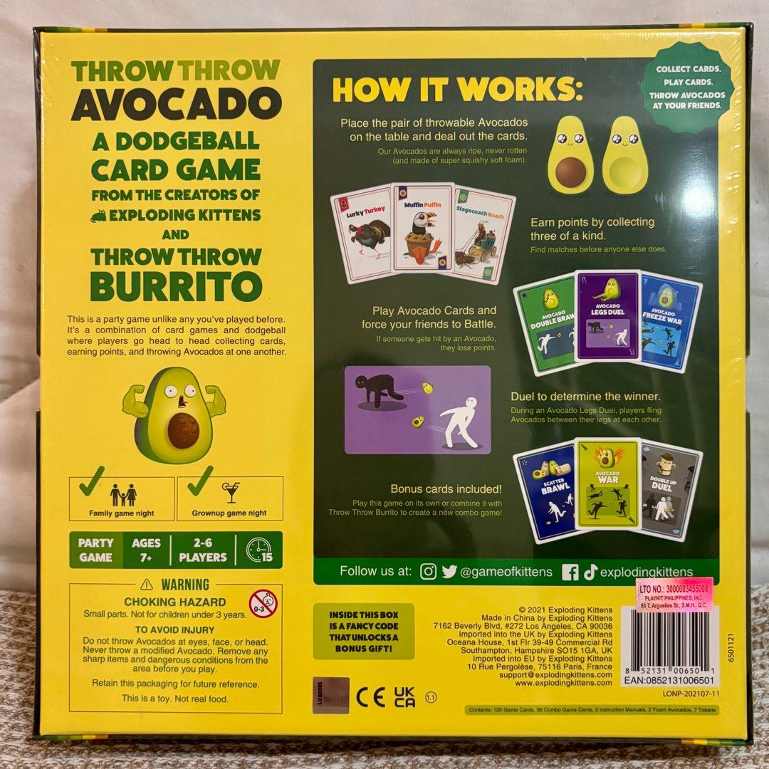 Throw Throw Avocado Party Games (Category: Board Games & Puzzles) located in Las Pinas. Submitted by stashstop (Listing ID 1358793467, Image 2). Description: .