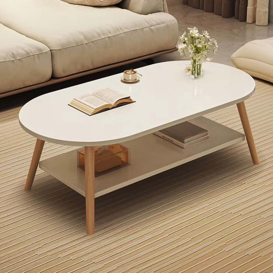 White Oval Coffee Table | Stylish Living Room Center Table With Storage ...