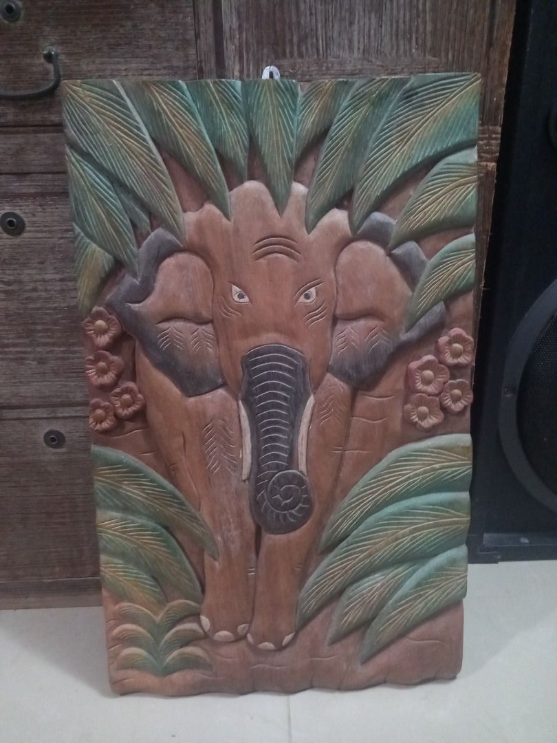 Wooden carved Elephant (Category: Wall Decor) located in General Trias. Submitted by smyls (Listing ID 1358890040, Image 1). Description: 23.5" × 14.5" Wall decor .