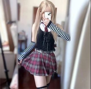 Y2k Grunge Punk Gothic Schoolgirl Harajuku Aesthetic Misa Amane Cosplay Set