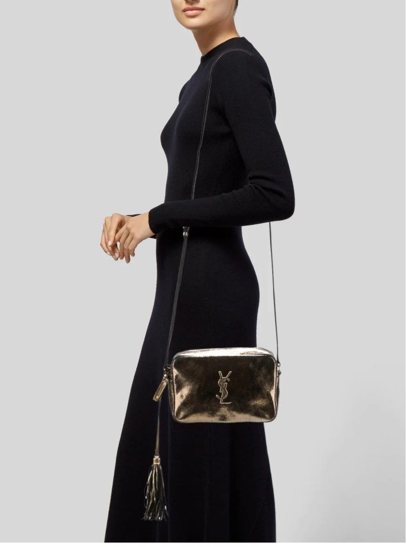 YSL light gold camera bag original (Category: Luxury Bags & Wallets) located in San Juan City. Submitted by rmdeclutter (Listing ID 1358626525, Image 1). Description: decluttering original with card missing tassel thus selling cheap.