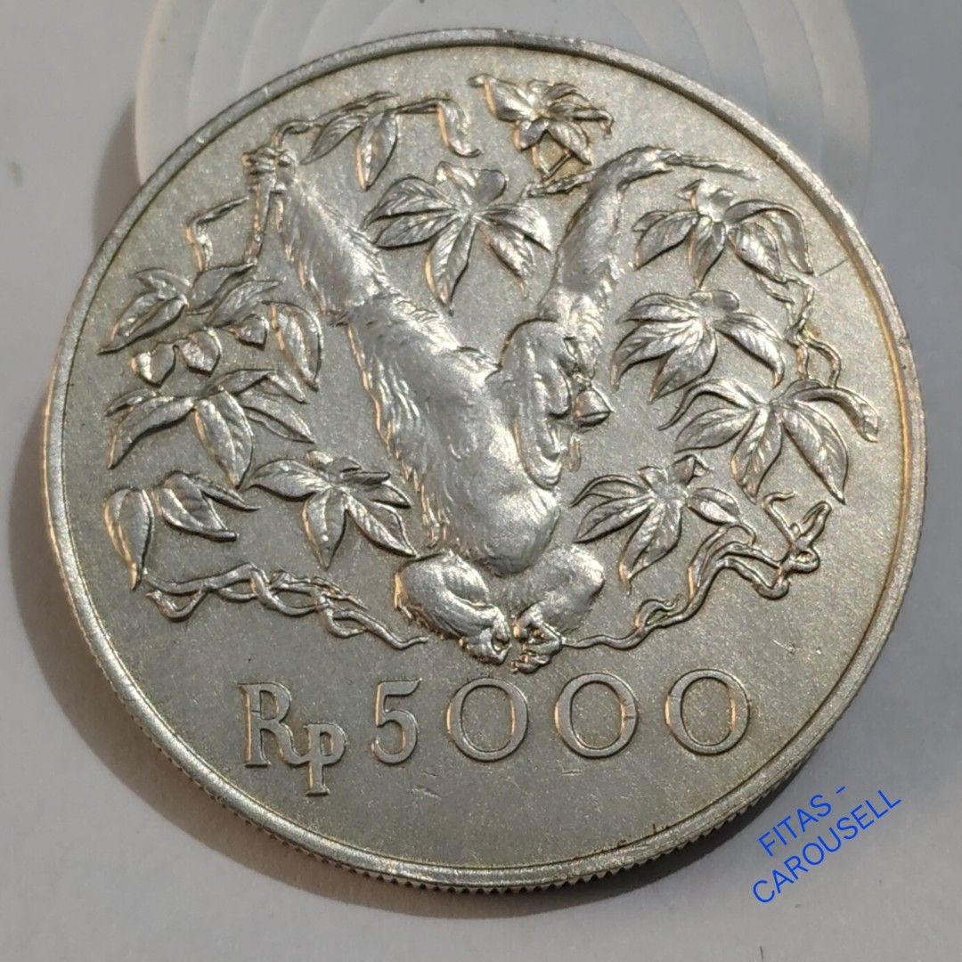 AA.94-- 2 PC KOIN PERAK KUNO ASLI 5.000 RUPIAH ORANG UTAN DAN 2.000 ...