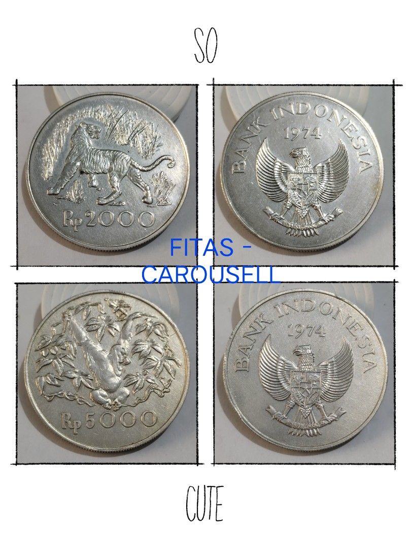 AA.94-- 2 PC KOIN PERAK KUNO ASLI 5.000 RUPIAH ORANG UTAN DAN 2.000 ...