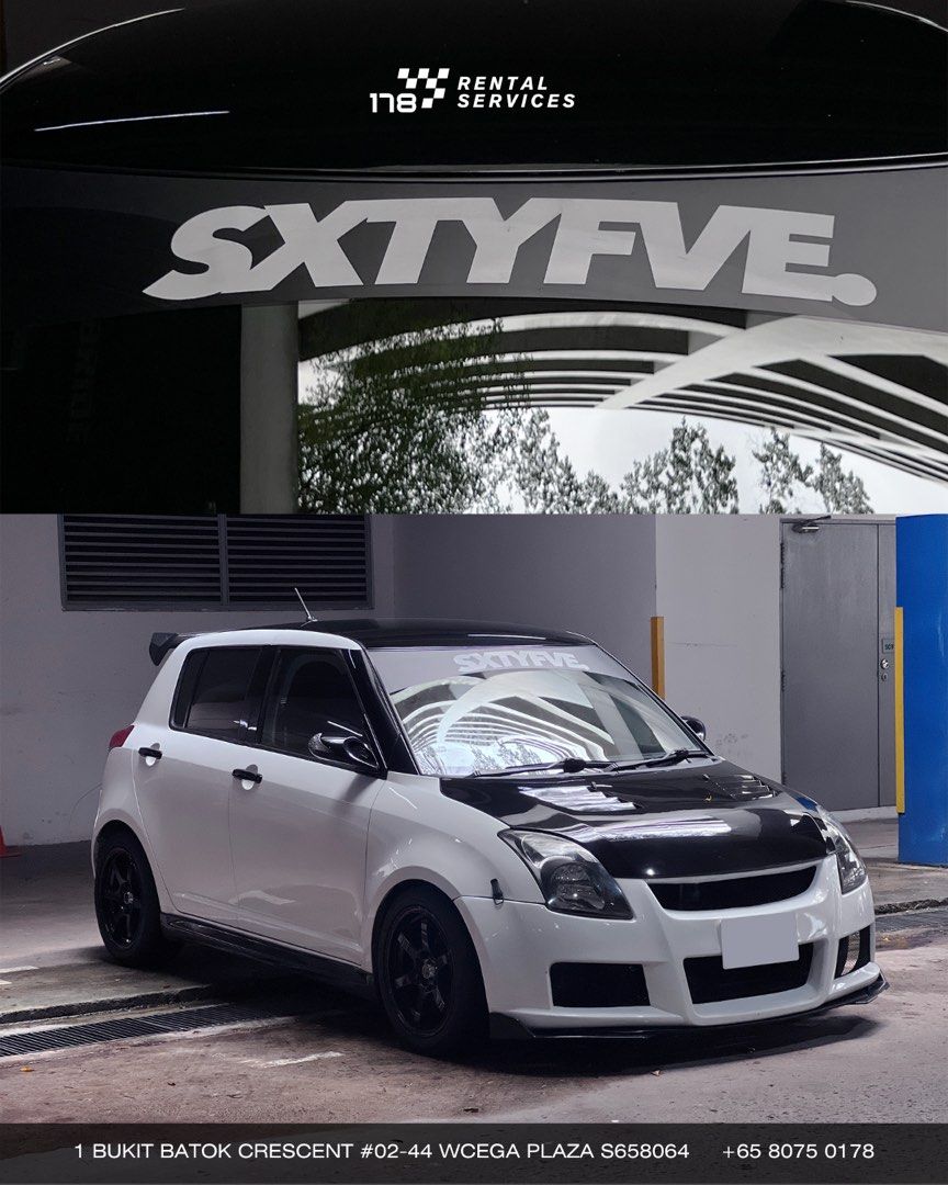 CHEAP MANUAL CAR RENTAL SUZUKI SWIFT SPORT 1.6M MODDED JDM (Category: Car Rental) located in Singapore. Submitted by 178rentalservices__ (Listing ID 1265664201, Image 2). Description: Suzuki Swift Sport 1.6(M) Starting From $85/Day Why Choose Us • Welcoming to New Drivers (Less than 2 years’ Experience) • Malaysia-Ready • Modified Car Options for Petrolheads • Transparent, Honest Pricing • No Hidden Charges, Ever (No GST) • No Deposit* and Unlimi