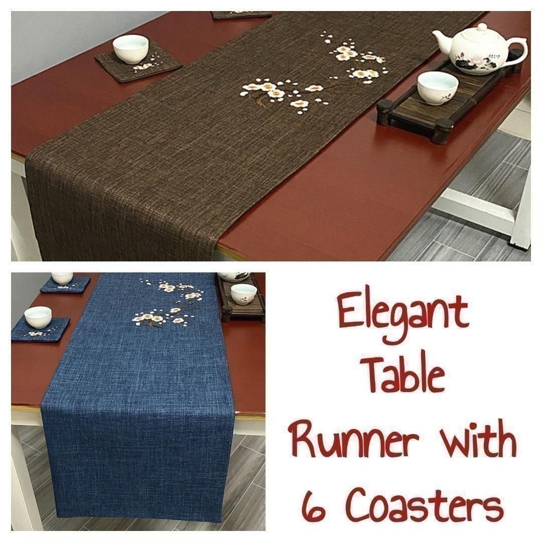 Elegant Table Runner with 6 Coasters
