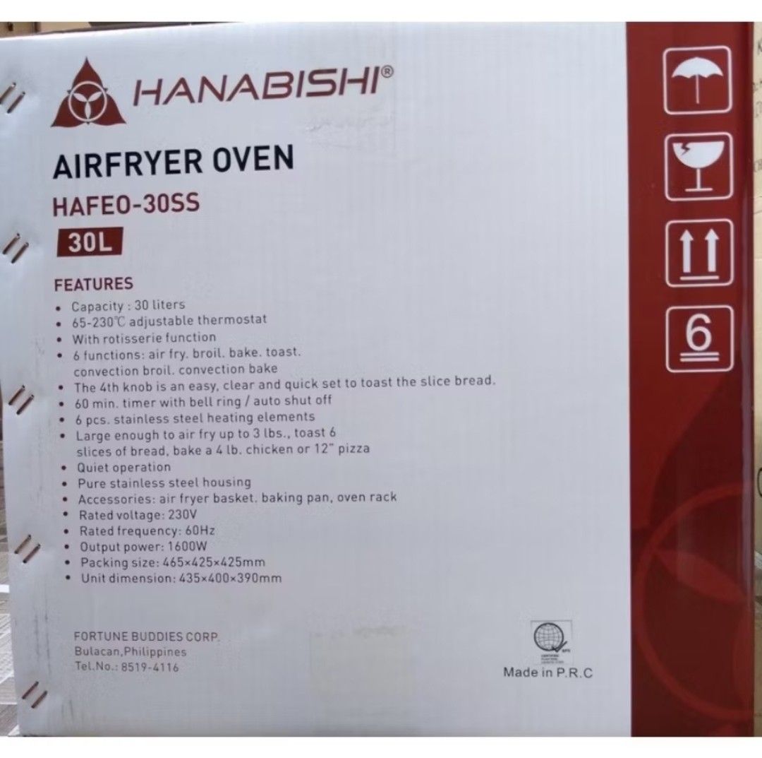 Hanabishi Airfryer Oven 30L (Category: Ovens & Toasters) located in Quezon City. Submitted by mrncsii (Listing ID 1359054134, Image 2). Description: **LAST PRICE NA PO** This baby needs a new home. Still in good condition For Pick-Up and delivery via grb/llmove cars (San Juan City, Metro Manila) RFS: Need to upgrade na. :).