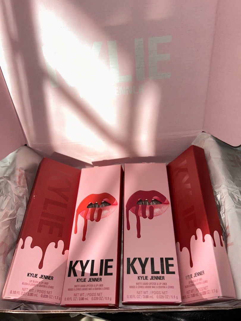 Kylie Cosmetics Lip Kits (Category: Makeup) located in Manila. Submitted by mae_finds (Listing ID 1358961882, Image 1). Description: Authentic & Sealed | Bought from ULTA Beauty USA LIST OF SHADES: 1️⃣ Shade: 329 “Category is Lips” 2️⃣ Shade: 513 “Booked and Busy” 3️⃣ Shade: 100 “Posie K Matte” 4️⃣ Shade: 500 “Kristen Matte”.