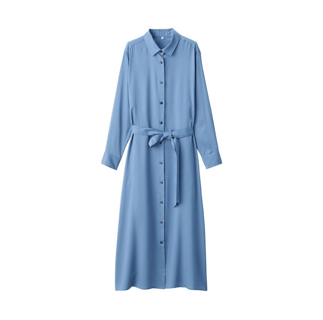 muji long sleeve dress Womens Double-Brushed Flannel Stand Collar Long Sleeve Dress
