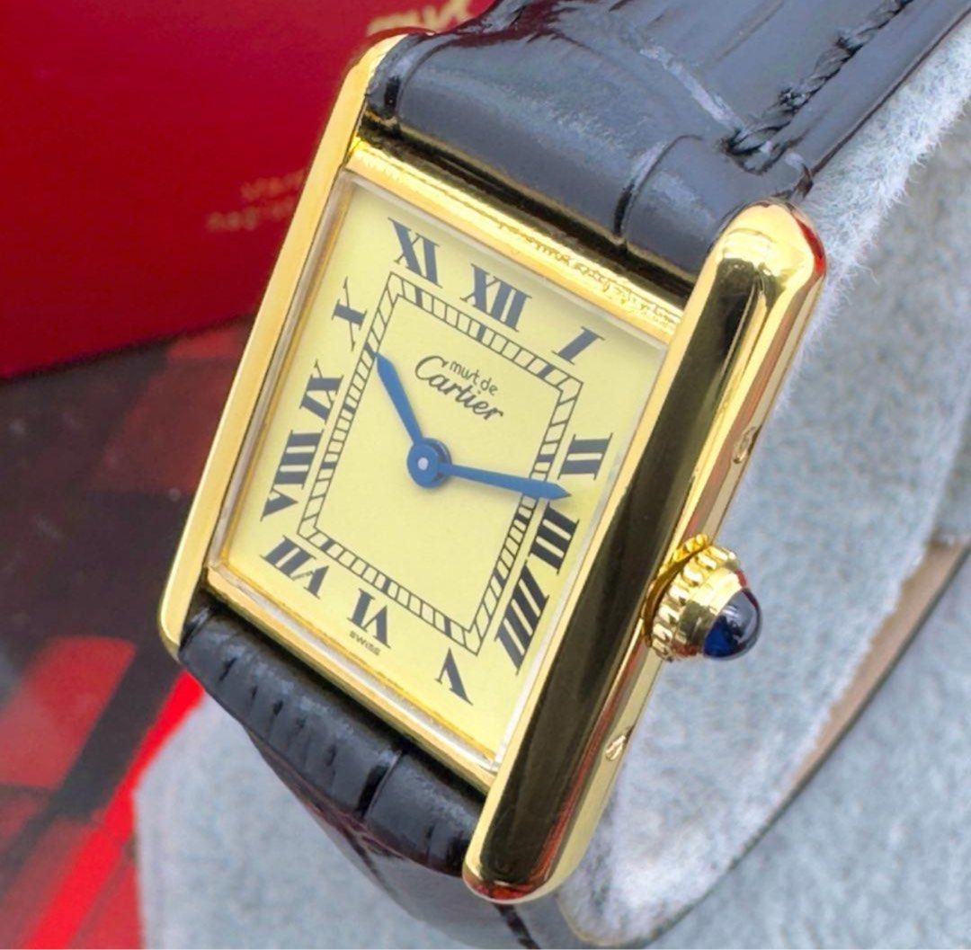 Must de Cartier (Category: Luxury Watches) located in Baliuag. Submitted by youlovewatches (Listing ID 1358977803, Image 3). Description: Cartier Vermeil Must Tank Small 135,000 php Condition - 8/10 ( gold-plated front part has been polished to a new specification ) - No noticeable scratches or stains on the dial - New glass and belt replaced Case size (excluding crown): 20.5 mm Strap width: 15 Dial: Ivory dial Material: 18k GP case Set with: Ori
