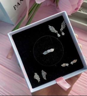 PANDORA ANGEL WING HOOP STUD EARRINGS -1200 EACH / RING AND SMALL STUD EARRINGS - 999 EACH