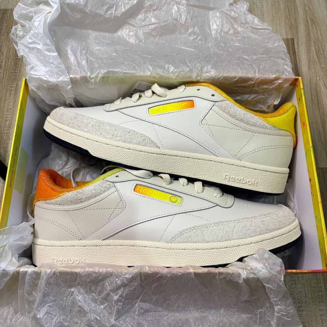 Reebok Club C x Smiley (Category: Sneakers) located in Tagum. Submitted by dpca_ (Listing ID 1359013937, Image 1). Description: Reebok Club C 85 x Smiley 50th Anniversary size 12 men's ₱2,000 only (SRP ₱5,895) 📍Davao del Norte.