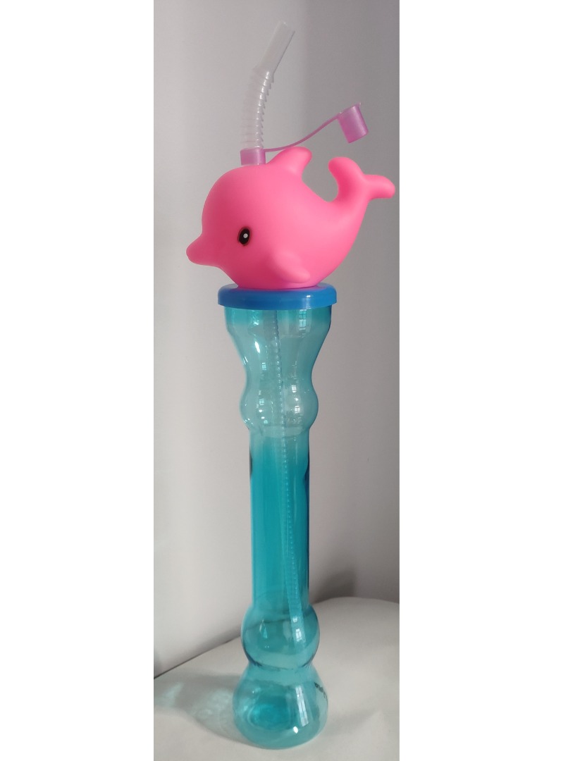 Unique Design Cute Pink Dolphin Long Water Bottle with Straw for ...