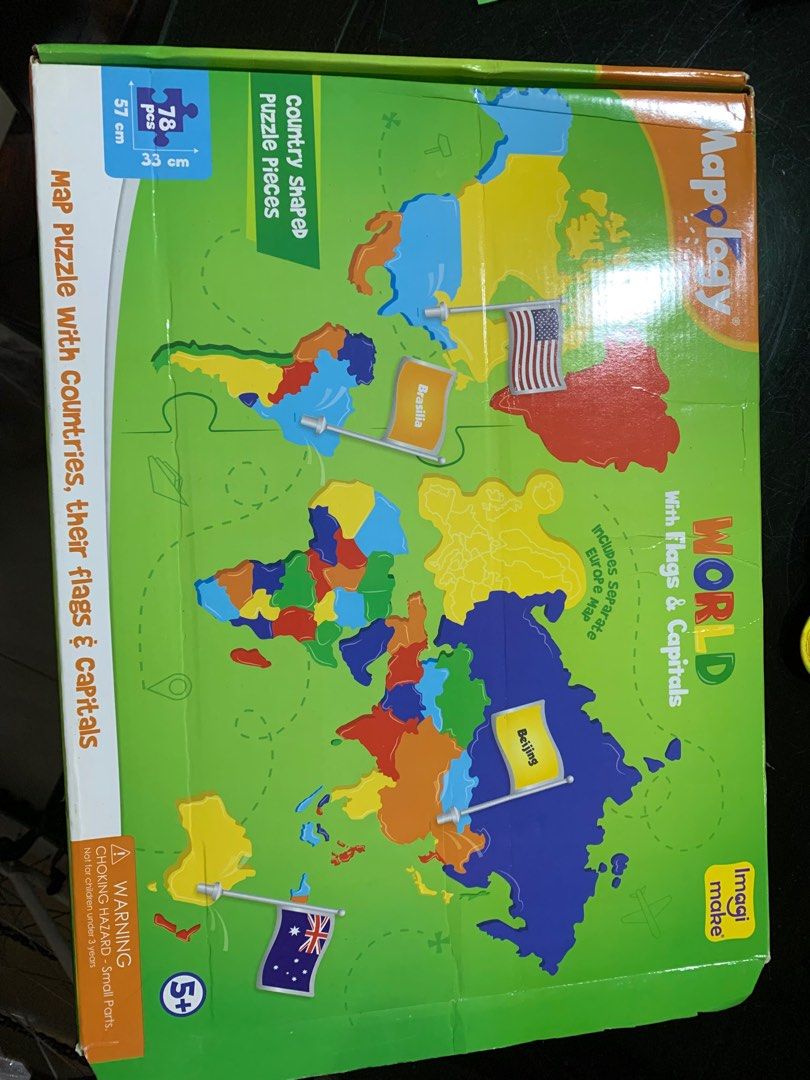 World map (Category: Board Games & Puzzles) located in Singapore. Submitted by precillajuliet (Listing ID 1359037021, Image 1). Description: Very useful attractive and interesting jigsaw puzzle to learn world map with capitals and flags..
