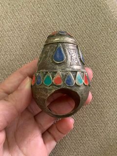 Antique Kuchi Afghan Silver Tower Ring Ethnic Tribal Jewelry