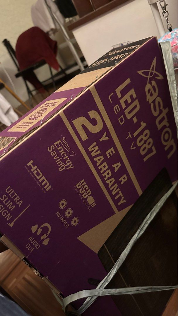 ASTRON LED 1887 TV (Category: TV) located in Quezon City. Submitted by prelovedbyggdc (Listing ID 1359261642, Image 3). Description: Brand new! Unopened TV with box and complete inclusions 18" Perfect for small rooms & Possible for double monitor With HDMI, AV input, Audio out, slim design Slightly negotiable Rfs: Declutterring Loc: Fairview QC.