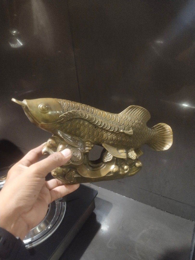 Brass lucky arowana statue display (Category: Vintage Collectibles) located in Manila. Submitted by kurukutuk (Listing ID 1359271829, Image 1). Description: brass lucky arowana statue display 5.5 x 10 inches HxL made of brass.