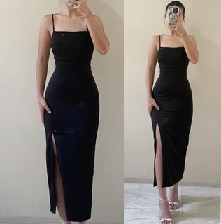 buy3get1free- Hq Elegant Ruched Bust Satin Criss-cross back Midi Date Night Dress