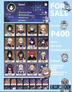 Genshin Account AR52 for Sale!