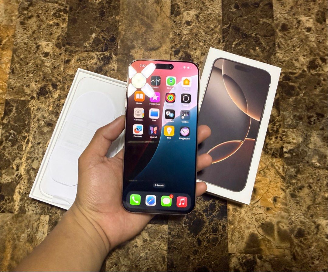iPhone 16 Pro Max (Category: iPhone 16 Series) located in San Juan City. Submitted by hakobzone (Listing ID 1359151392, Image 2). Description: iPhone 16 Pro Max 256gb for sale or swap! 61k selling fixed! Details: Unit is in excellent condition around 97 percent smooth With dent/fade sa baba smooth overall! 79 cycle count as of posting Openline NTC approved variant No issue Warranty until December next year 256gb Dessert titanium Open for swap: 65